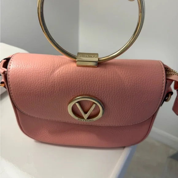 Valentino by Mario Valentino Blush Leather Wristlet with Gold Ring - Picture 1 of 4